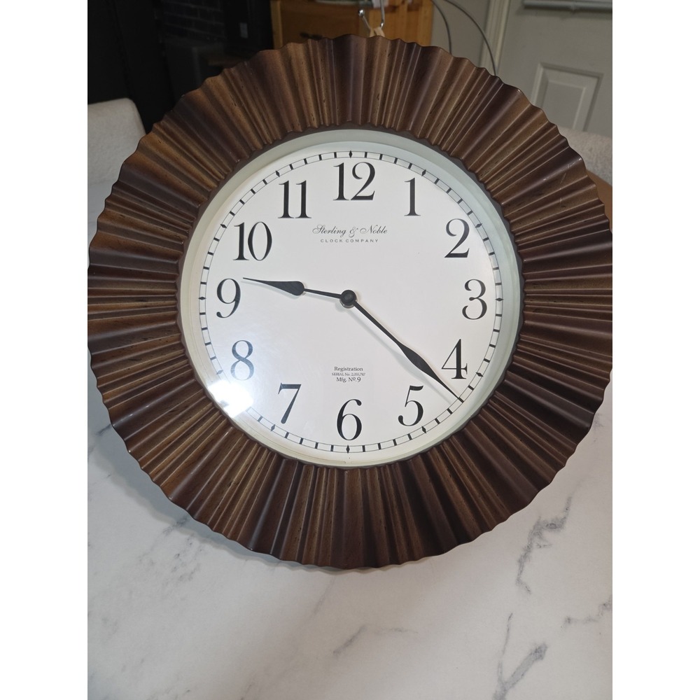 Sterling & Noble "Mfg. No. 9" ripple frame wall clock Vintage Look Quartz Faux